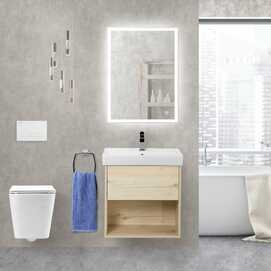 Мебель для ванной комнаты BelBagno Neon 60 см подвесная, 1 ящик, Pino Blanco