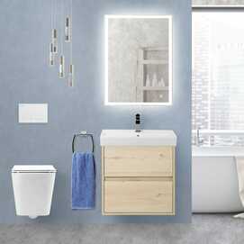 Мебель для ванной комнаты BelBagno Neon 60 см подвесная, 2 ящика, Pino Blanco