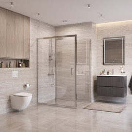 Фото Душевой уголок BelBagno UNO-195 110x100 UNO-195-AH-1-110/100-C-Cr стекло прозрачное, профиль хром