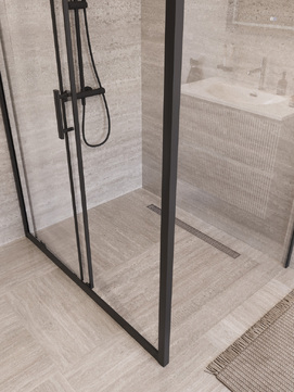 Фото Душевой уголок BelBagno UNO-195 110x100 UNO-195-AH-1-110/100-C-NERO стекло прозрачное, профиль черный