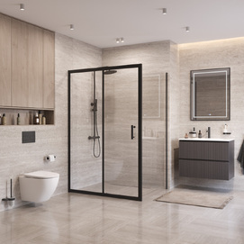 Фото Душевой уголок BelBagno UNO-195 120x100 UNO-195-AH-1-120/100-C-NERO стекло прозрачное, профиль черный
