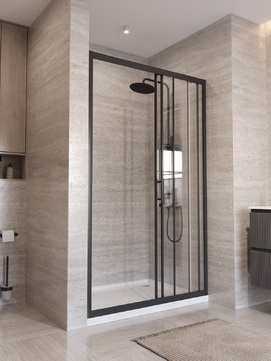 Фото Душевая дверь в нишу BelBagno UNO-195 120x195 UNO-195-BF-3-120-C-NERO стекло прозрачное, профиль черный
