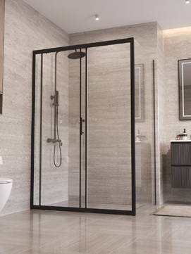 Фото Душевой уголок BelBagno UNO-195 120x90 UNO-195-AH-1-120/90-C-NERO стекло прозрачное, профиль черный