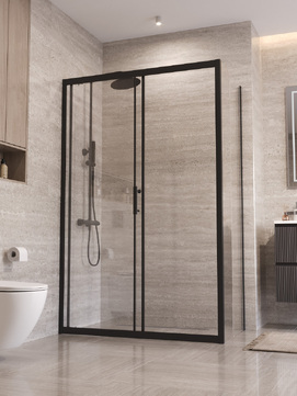 Фото Душевой уголок BelBagno UNO-195 130x70 UNO-195-AH-1-130/70-C-NERO стекло прозрачное, профиль черный