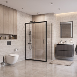 Фото Душевой уголок BelBagno UNO-195 130x80 UNO-195-AH-1-130/80-C-NERO стекло прозрачное, профиль черный