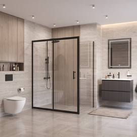 Фото Душевой уголок BelBagno UNO-195 140x100 UNO-195-AH-1-140/100-C-NERO стекло прозрачное, профиль черный