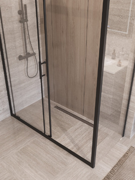 Фото Душевой уголок BelBagno UNO-195 140x80 UNO-195-AH-1-140/80-C-NERO стекло прозрачное, профиль черный