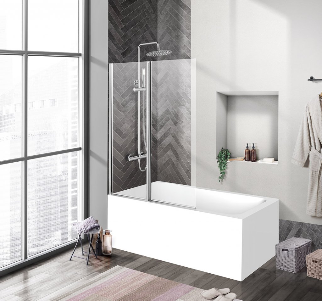 Душевая шторка на ванну BelBagno 100x150 UNO-V-2-100150-C-Cr прозрачная складная профиль хром 15440₽