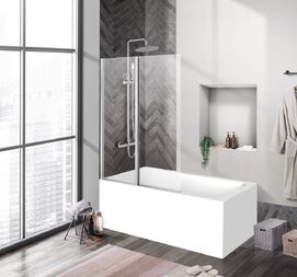 Душевая шторка на ванну BelBagno 100x150 UNO-V-2-100/150-C-Cr прозрачная, складная, профиль хром