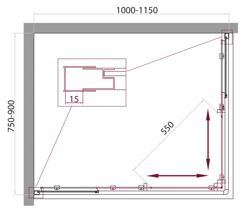 Душевой уголок BelBagno Unique 115x90 UNIQUE-AH-2-100/115-75/90-C-Cr стекло прозрачное, профиль хром, без поддона, размер 115x90 - фото 2