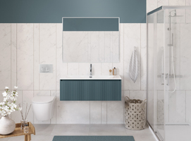 Мебель для ванной комнаты BelBagno Uno 100 см подвесная, 1 ящик, голубая матовая