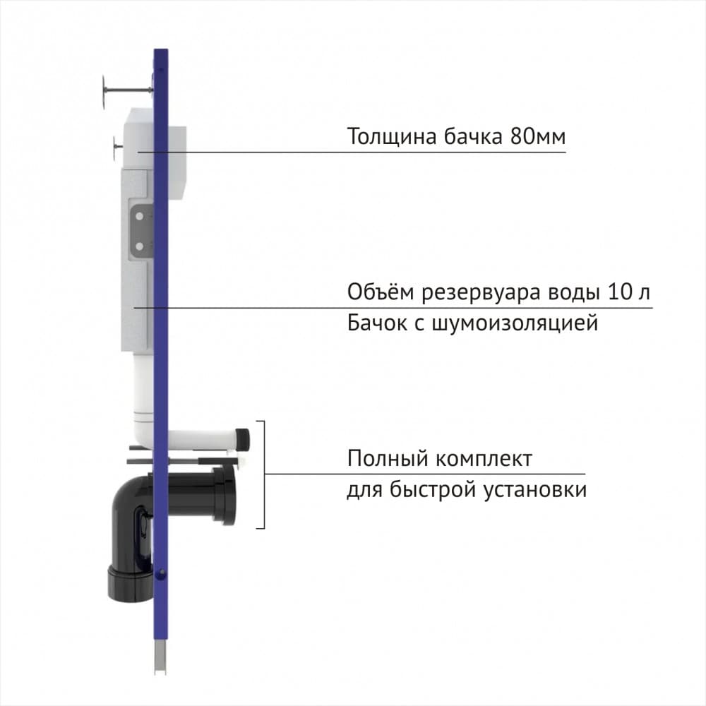 Подвесной унитаз с инсталляцией Berges 4в1 (инсталляция Novum + унитаз Puma XL rimless + кнопка S3 + сиденье микролифт Toma slim), цвет белый - фото 4