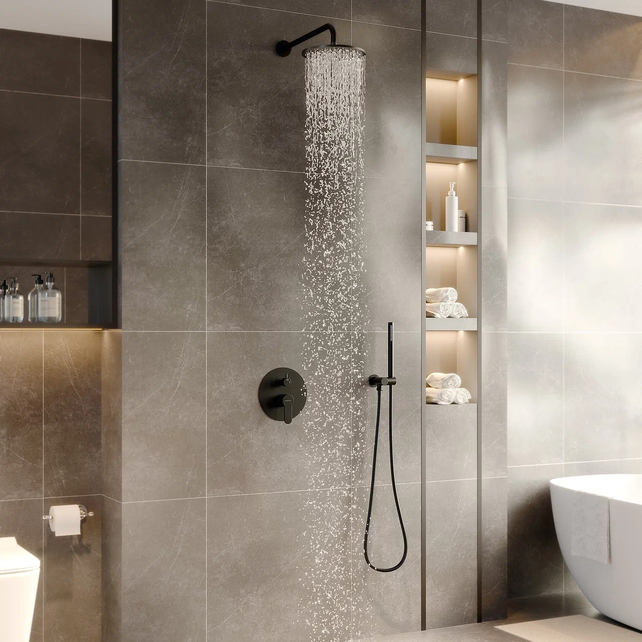 Встраиваемый душевой комплект с верхним душем Berges Nardis 071004 черный матовый 31050₽