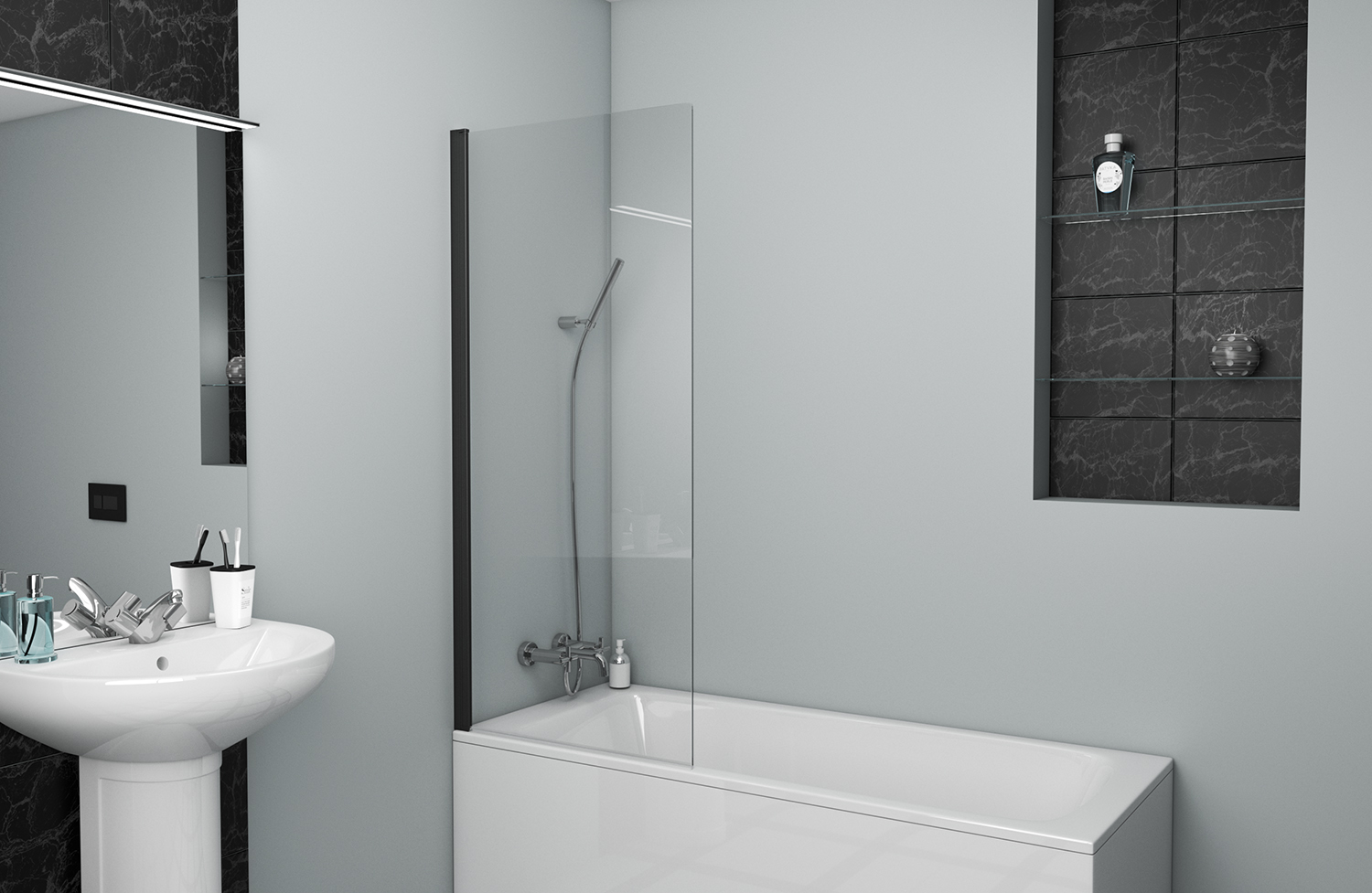 Шторка для ванны Bravat Alfa BG0701501BM 70х150 см профиль черный 18714₽