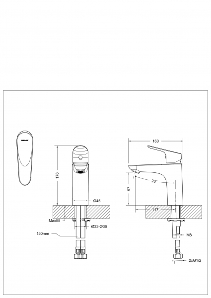 Смеситель для раковины Bravat Drop F14898C, цвет хром - фото 2