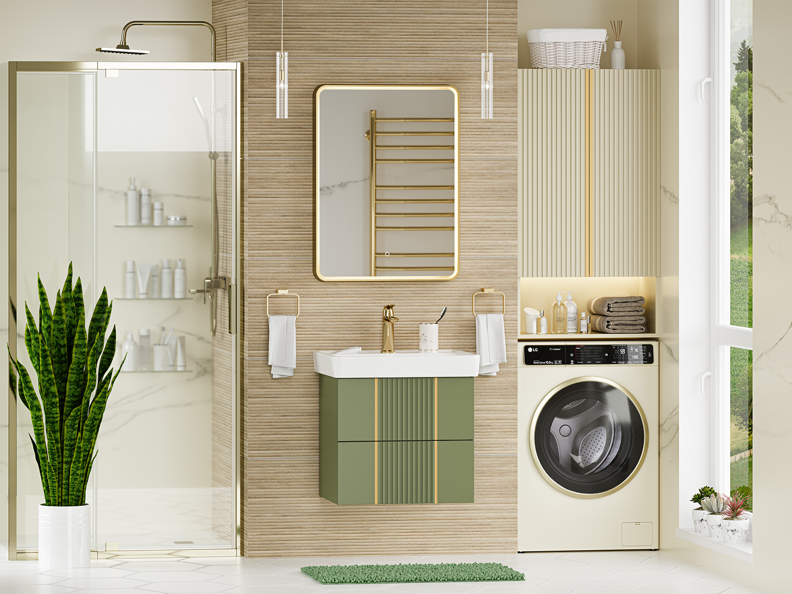 Мебель для ванной комнаты Brevita Vega 60 см подвесная, зеленая, золото