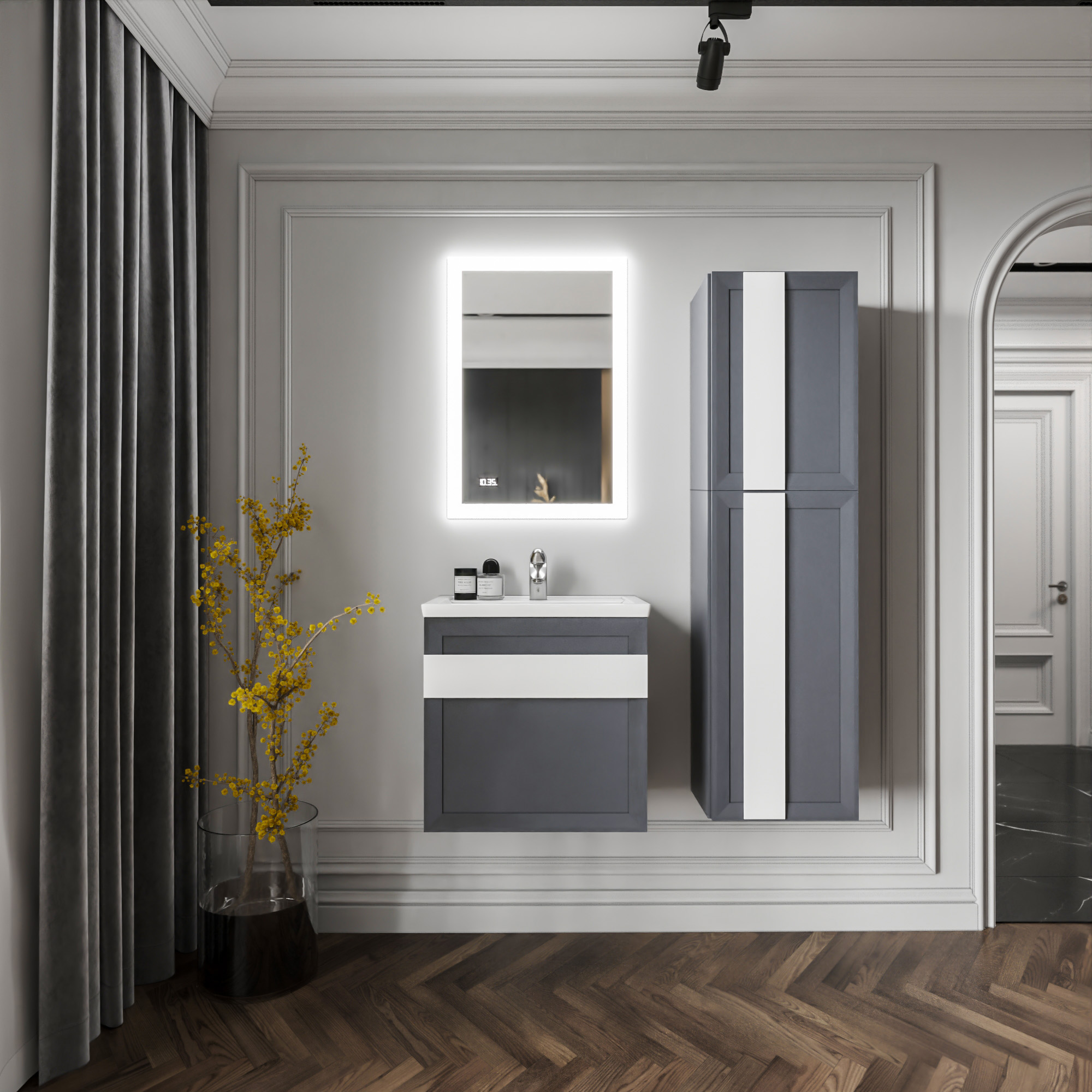 Мебель для ванной комнаты Бриклаер Берлин 60 см подвесная, оникс серая, цвет серый 4627125416132 - фото 2