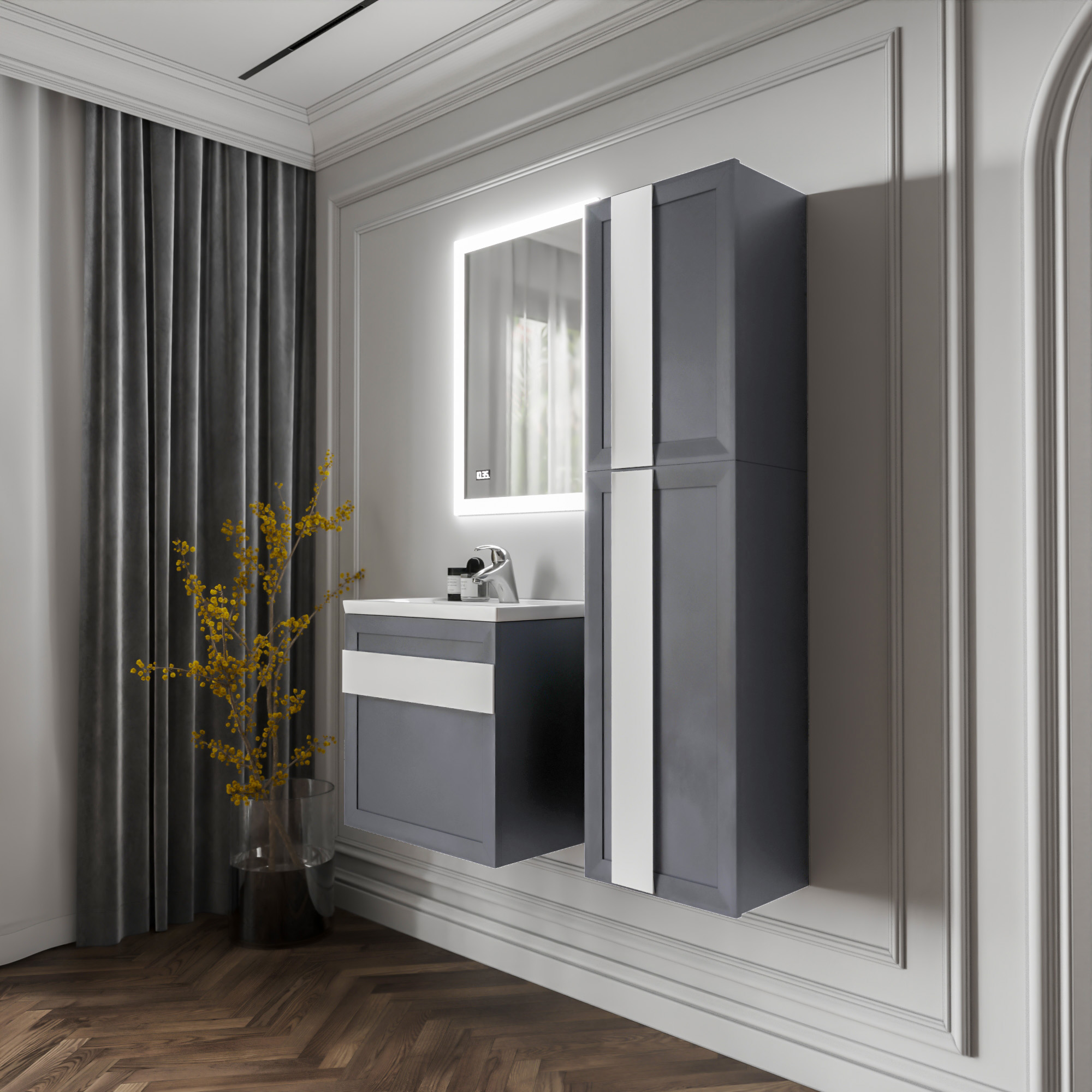 Мебель для ванной комнаты Бриклаер Берлин 60 см подвесная, оникс серая, цвет серый 4627125416132 - фото 3