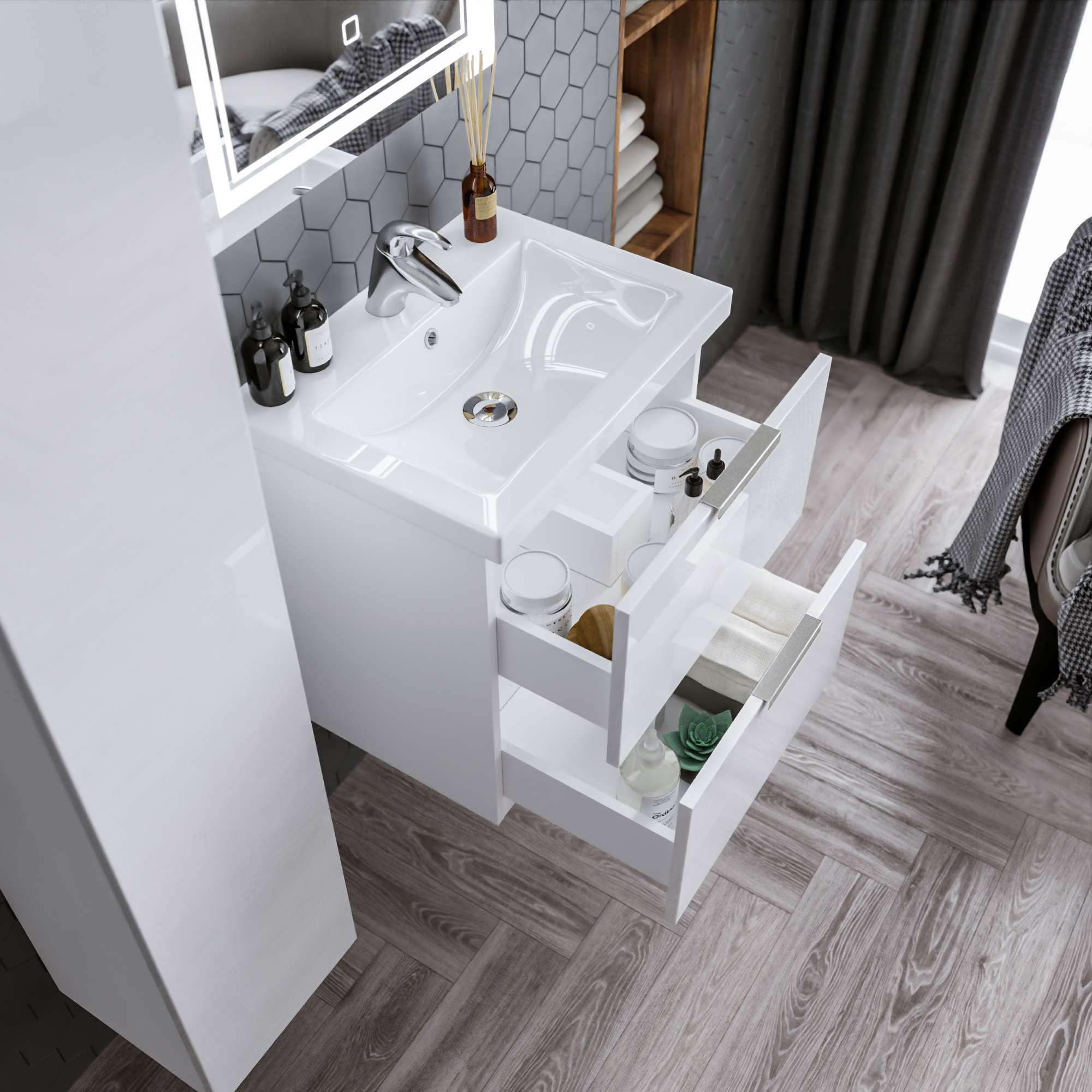 Мебель для ванной комнаты Бриклаер Хелена 60 см подвесная, белая глянцевая, цвет белый 4627125416354 - фото 4