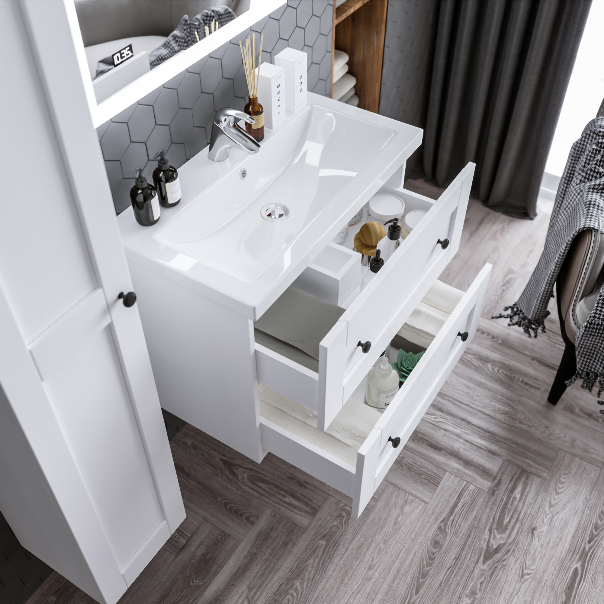 Мебель для ванной комнаты Бриклаер Хелена 80 см подвесная, белая, цвет белый 4627125416415 - фото 4