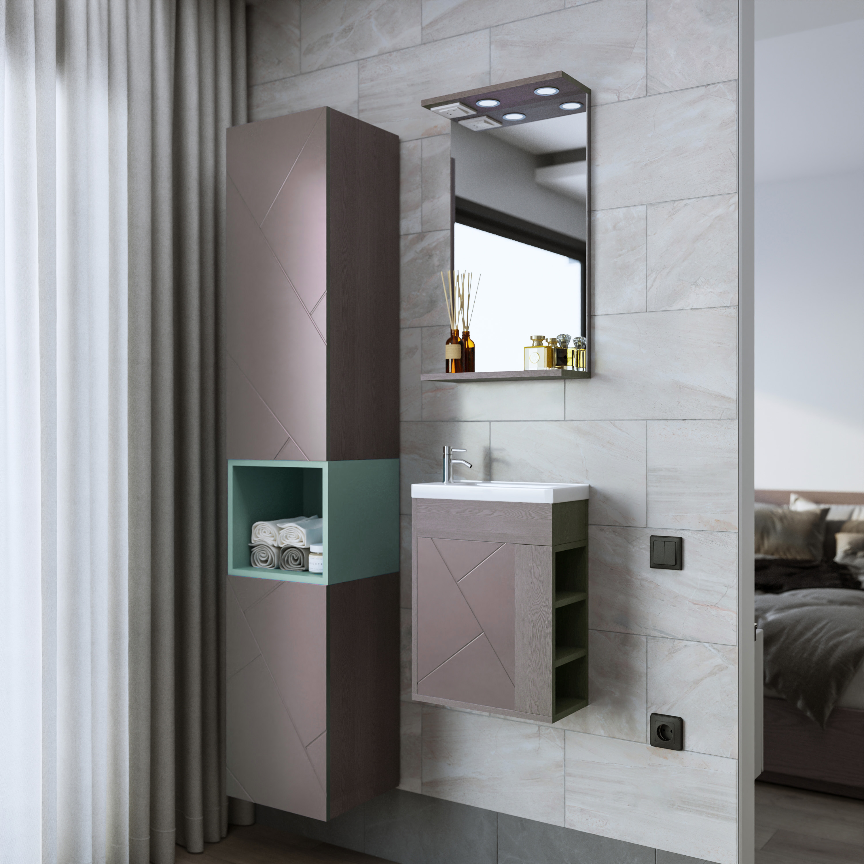 Мебель для ванной комнаты Бриклаер Кристалл 40 см подвесная, ясень анкор темный, цвет коричневый 4627125416682 - фото 2
