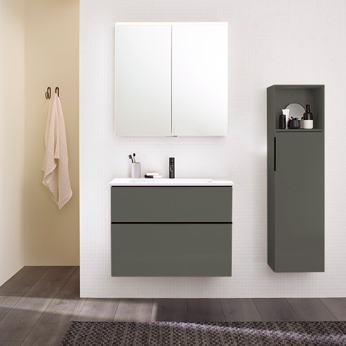 Тумба с раковиной Burgbad Eqio 92 см SHBT092F2010G0252C00011 подвесная серая глянцевая 174537₽