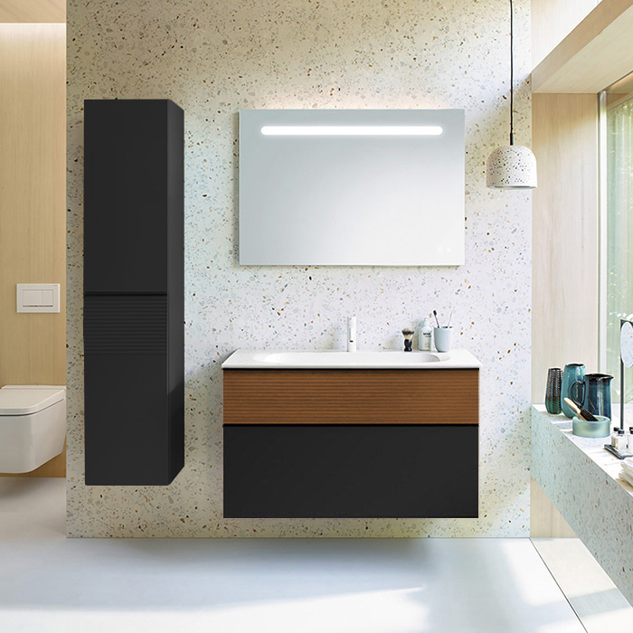 Тумба с раковиной Burgbad Fiumo 102 см SFXN102F3958FOT52G0200C00011 подвесная графит матовая тик корица 226336₽