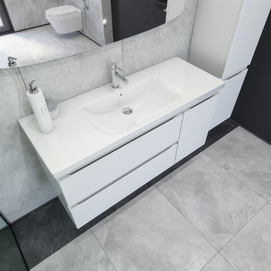 Фото Тумба под раковину Caprigo Форте 120 см 36117R-SF027/SF025 подвесная, белая, дверца справа