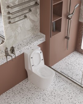 Фото Унитаз-моноблок CeramaLux TR2178MN(TR866MN) безободковый, с крышкой микролифт, белый