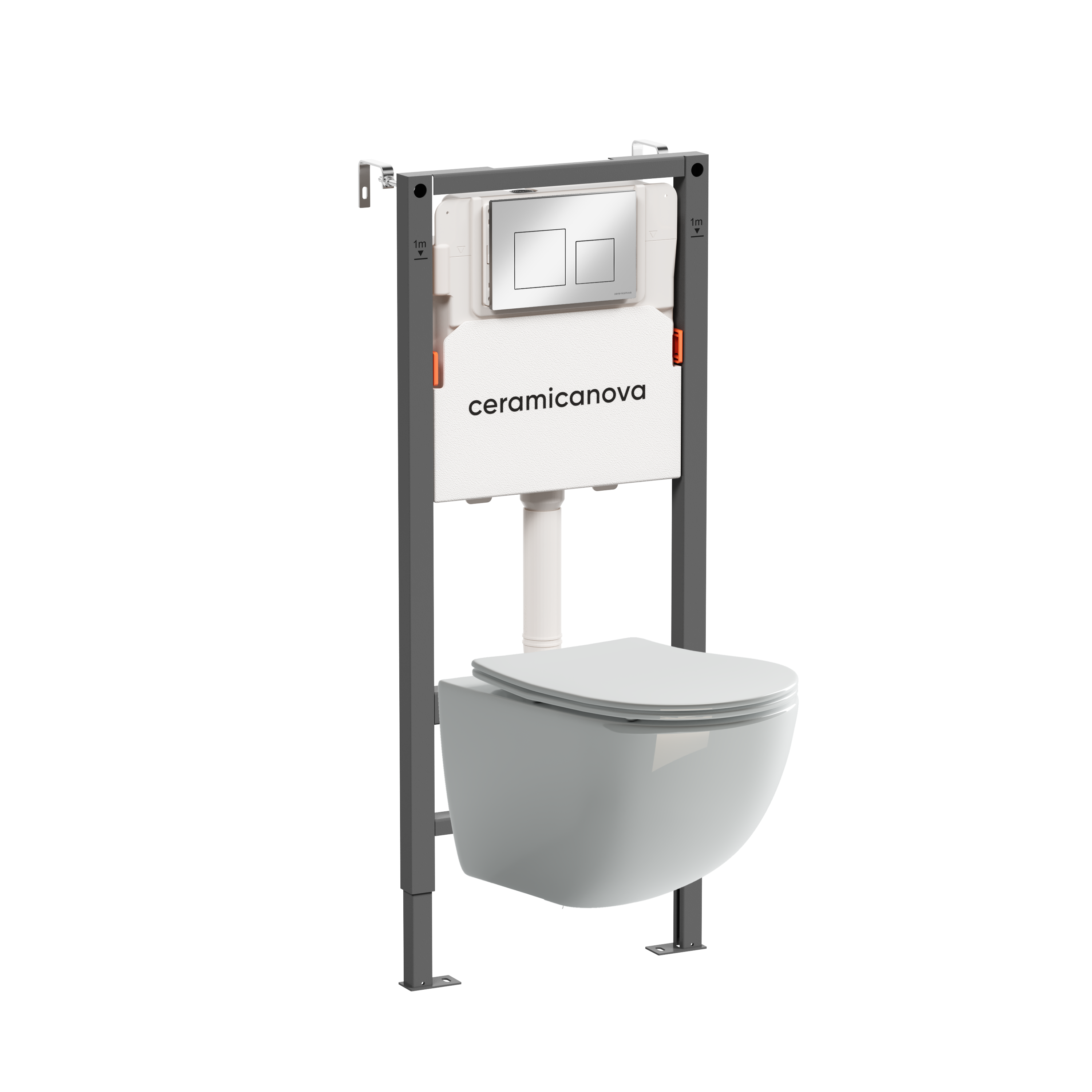 Подвесной унитаз с инсталляцией Ceramica Nova Forma CN3009_121002CH белый, с крышкой микролифт и кнопкой хром