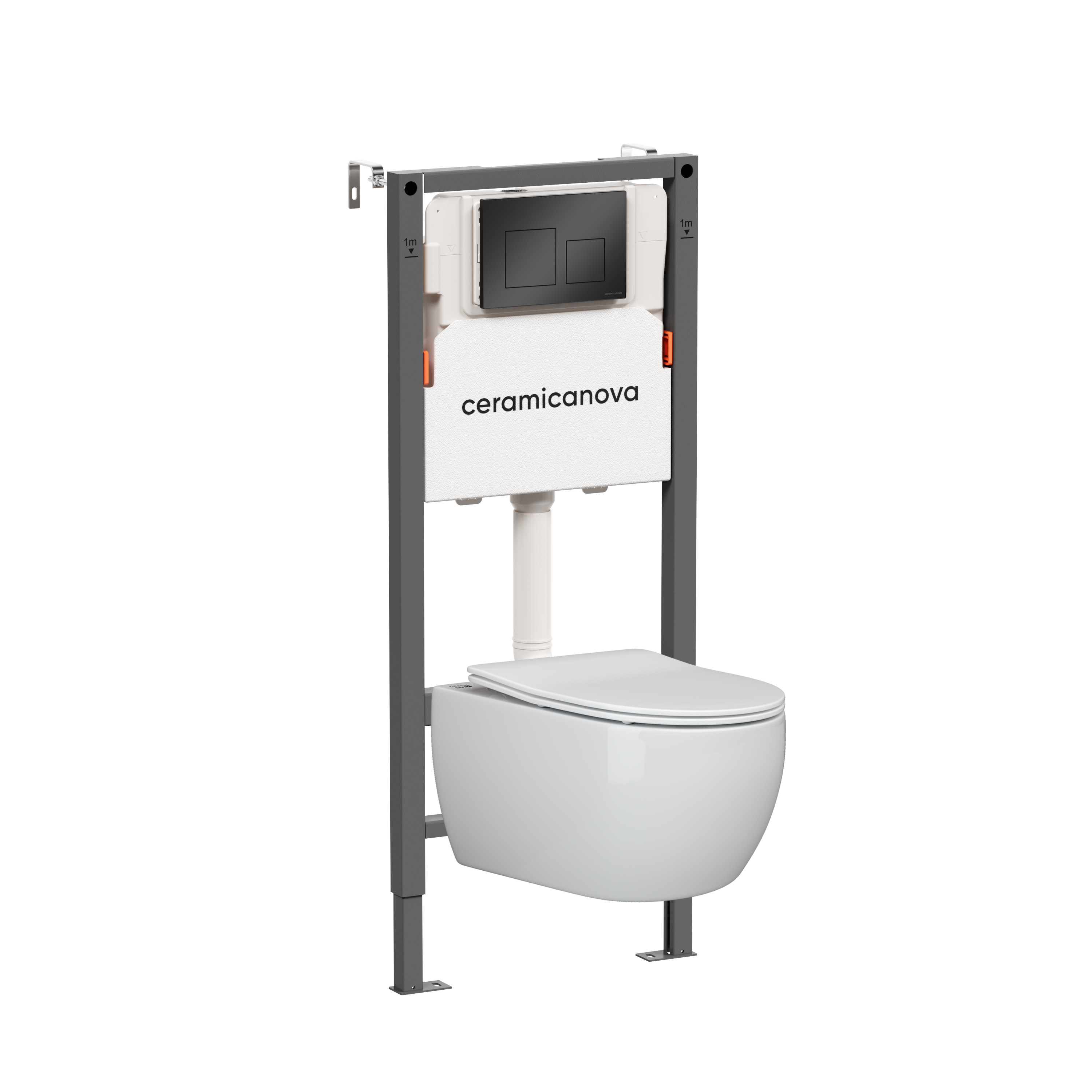 Подвесной унитаз с инсталляцией Ceramica Nova Play CN3001_121002MB белый с крышкой микролифт и с черной кнопкой 29990₽