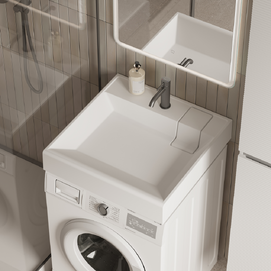 Раковина над стиральной машиной Ceramicanova Кваттро (Quattro) 60 см CN0101 с кронштейнами и донным клапаном, белая