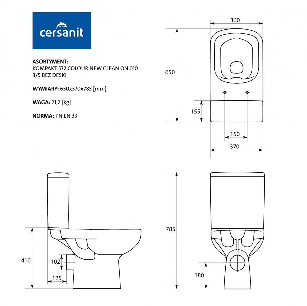 Унитаз Cersanit Colour KO-COL011-3/5-COn-DL, цвет белый S-KO-COL011-3/5-COn-DL-w Colour KO-COL011-3/5-COn-DL - фото 3