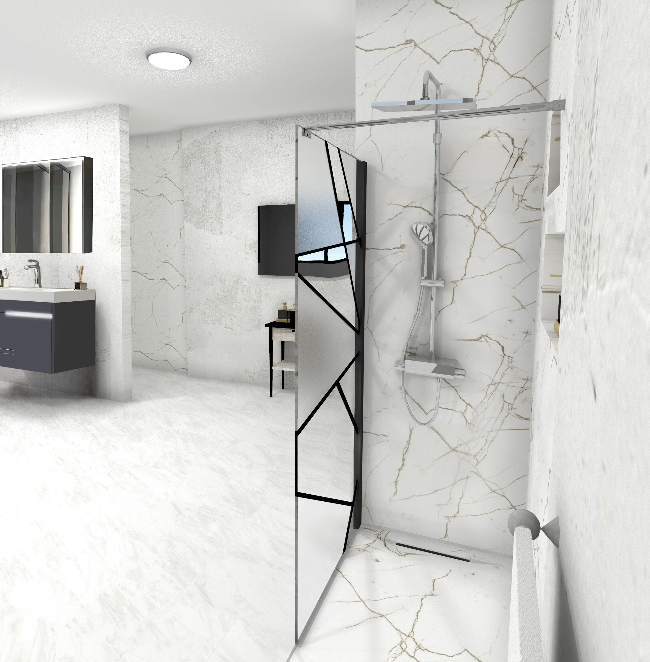 Душевая перегородка Ceruttispa 90x190 PICK T90B стекло прозрачное и матовое профиль черный 15990₽