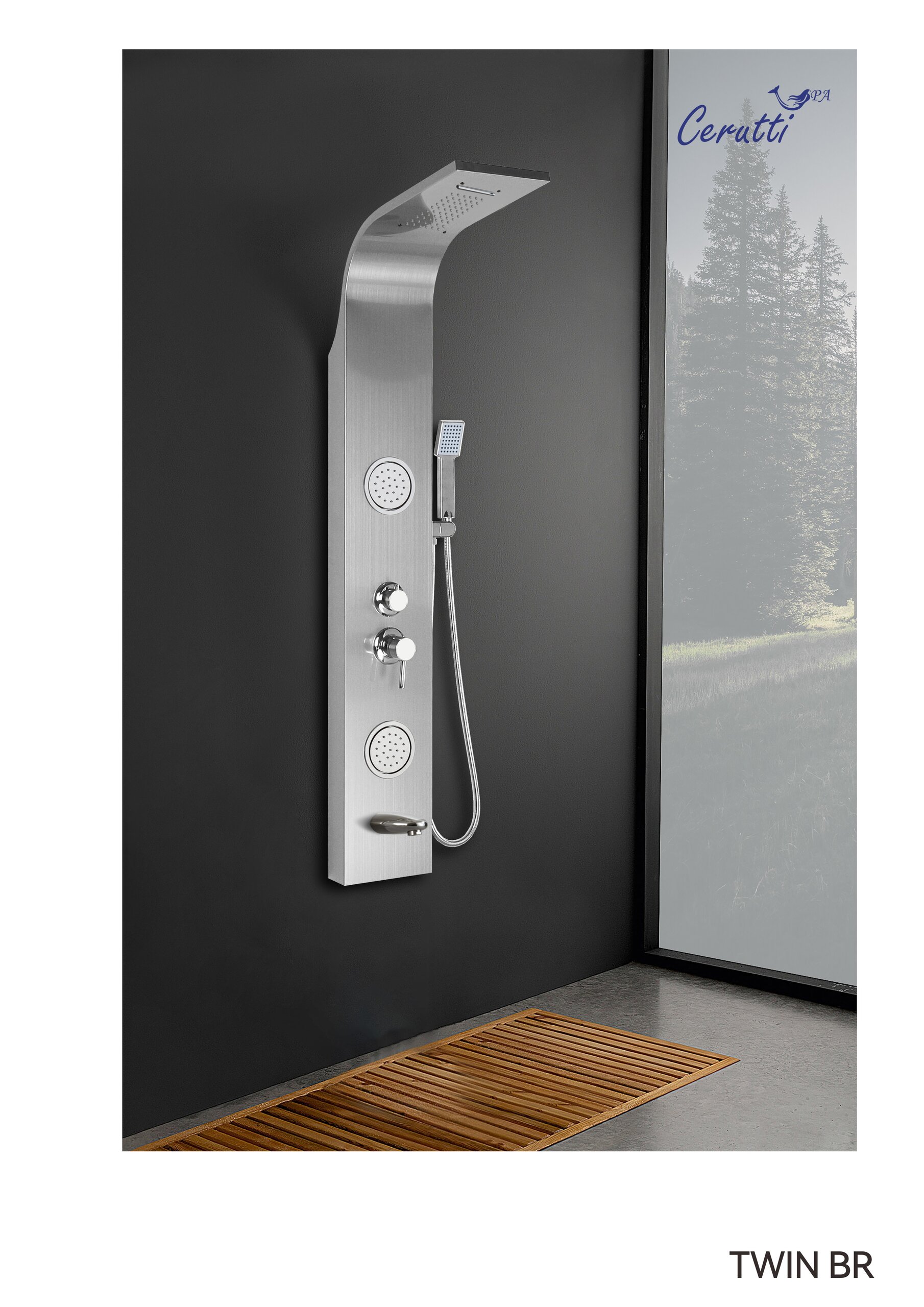 Душевая панель Ceruttispa Twin br CT9988 с изливом матовая нержавеющая сталь 14490₽