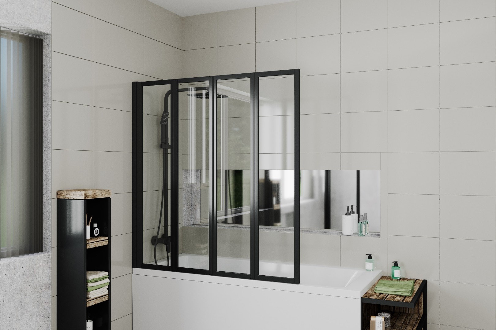 Шторка для ванной Ceruttispa Bouna BOUNA-B 131x139 см профиль черный 23900₽