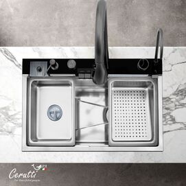 Фото Многофункциональная кухонная мойка Ceruttispa GLORIA Nano Embos из нержавеющей стали, 750х460х230, матовый хром