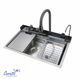 Фото Многофункциональная кухонная мойка Ceruttispa GLORIA Nano Embos из нержавеющей стали, 750х460х230, матовый хром