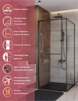 Душевой уголок Cezares 90x90 LUX-A-FS-1-90-C-GM профиль оружейная сталь