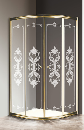 Душевой уголок Cezares Giubileo 90х90 GIUBILEO-R-2-90-SCORREVOLE без поддона, стекло прозрачное с рисунком, профиль золото