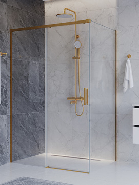 Фото Душевой уголок Cezares PLANE 130x90 PLANE-AH-1-130/90-C-BORO стекло прозрачное, профиль  брашированное золото