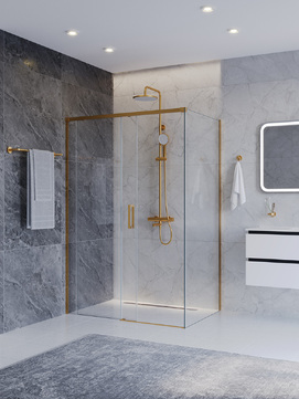 Фото Душевой уголок Cezares PLANE 140x80 PLANE-AH-1-140/80-C-BORO стекло прозрачное, профиль  брашированное золото