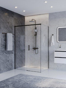 Фото Душевой уголок Cezares PLANE 140x80 PLANE-AH-1-140/80-C-GM стекло прозрачное, профиль  оружейная сталь