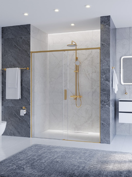 Фото Душевая дверь в нишу Cezares PLANE 150x195 PLANE-BF-1-150-C-BORO стекло прозрачное, профиль брашированное золото
