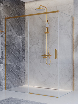 Фото Душевой уголок Cezares PLANE 150x90 PLANE-AH-1-150/90-C-BORO стекло прозрачное, профиль  брашированное золото