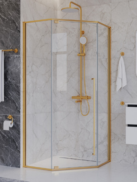 Фото Душевой уголок Cezares PLANE 90x90 PLANE-P-1-90-C-BORO стекло прозрачное, профиль брашированное золото