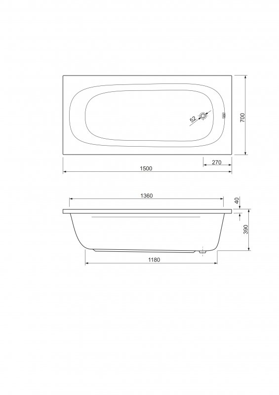 Ванна акриловая Cezares Piave 150x70, размер 150x70, цвет белый PIAVE-150-70-42 - фото 3