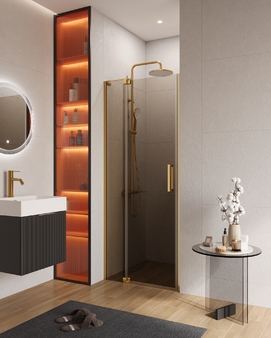 Душевая дверь в нишу Cezares SLIDER 80x224 SLIDER-B-1-80/90-BR-BORO стекло тонированное (бронза), профиль брашированное золото