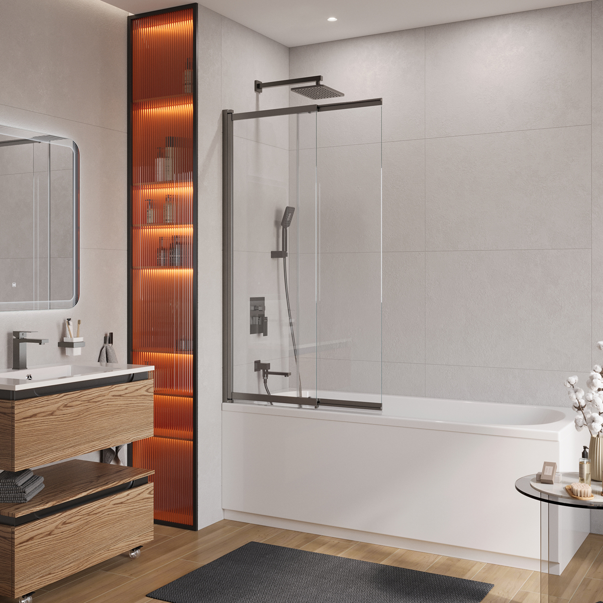 Шторка на ванну Cezares SLIDER 90x150 SLIDER-VF-11-90150-C-GM стекло прозрачное профиль оружейная сталь 19680₽