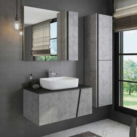 Мебель для ванной Comforty Эдинбург-90 бетон светлый с черной столешницей, с Comforty T-Y9378, подвесная
